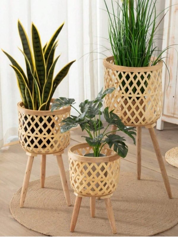 1pc Hollow Out Wooden Plant Container