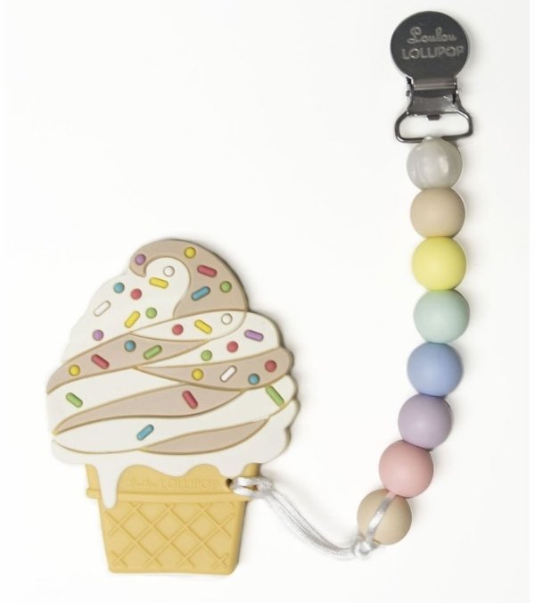 Silicone Teether with Clip - Ice Cream/Chocolate Swirl