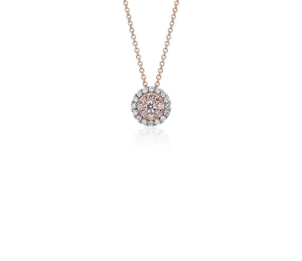 Pink Diamond Halo Pendant in Platinum and 18k Rose Gold (1/4 ct. tw.) | Blue Nile