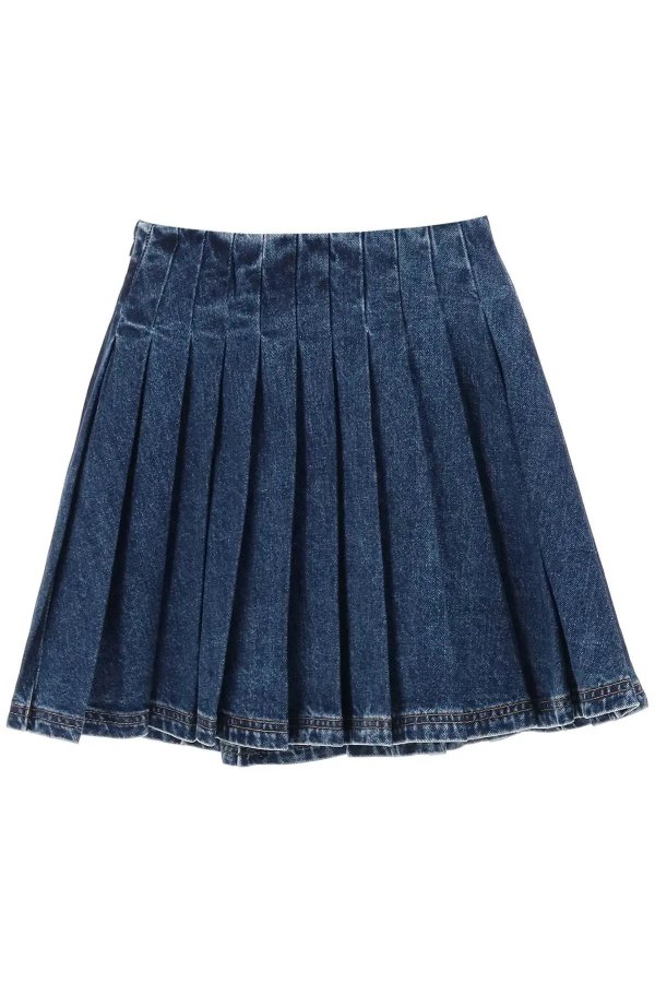 denim pleated mini skirt