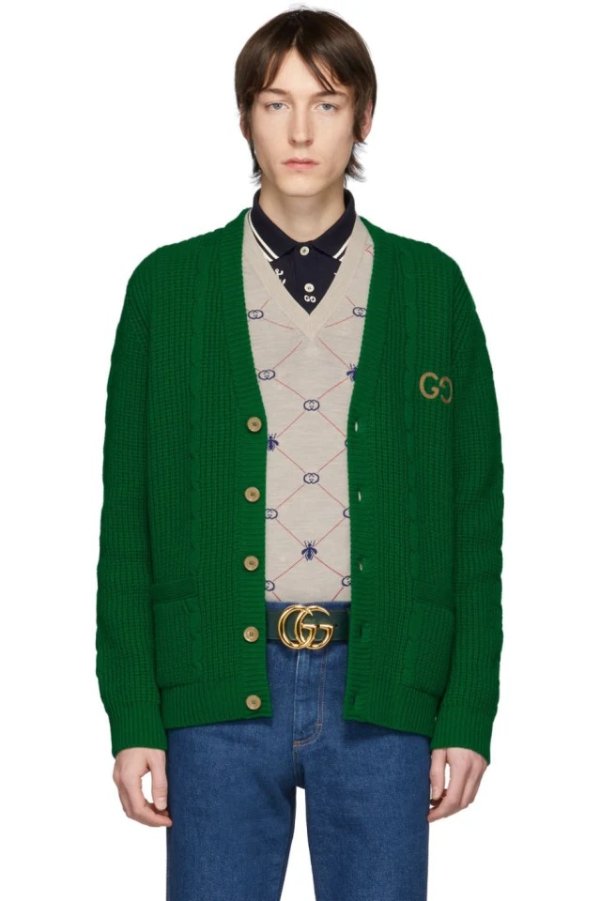 Green Wool GG Cardigan