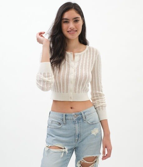 Cable Button-Front Cropped Cardigan