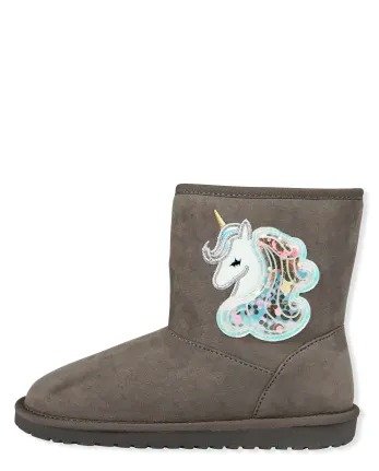 Girls Confetti Shaker Unicorn Faux Suede Booties | The Children's Place - GREY