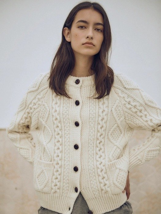 Via Cable Wool Knit Cardigan