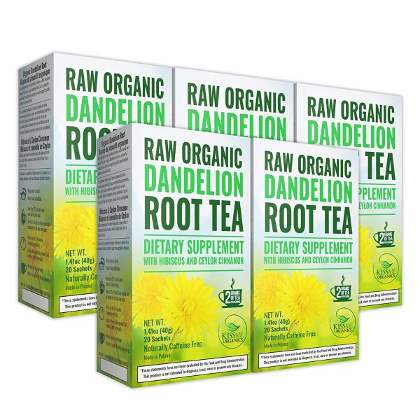 Dandelion Root Tea Detox Tea - Raw Organic Vitamin Rich Digestive - Helps Improve Digestion and Immune System - Anti-inflammatory and Antioxidant (Dandelion Root, (Pack of 5))
