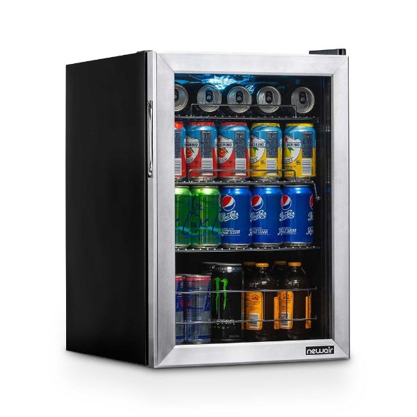 17 in. 90 (12 oz.) Can Freestanding Beverage Cooler Fridge with Adjustable Shelves, Stainless Steel