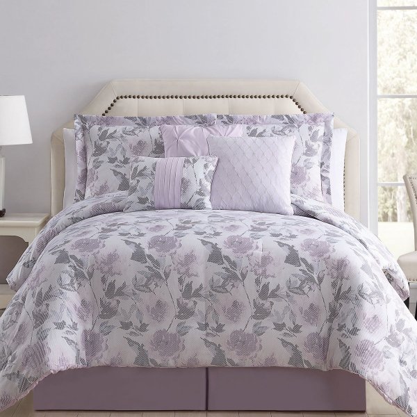 7-Piece Lilac Lacey Reversible Comforter Set