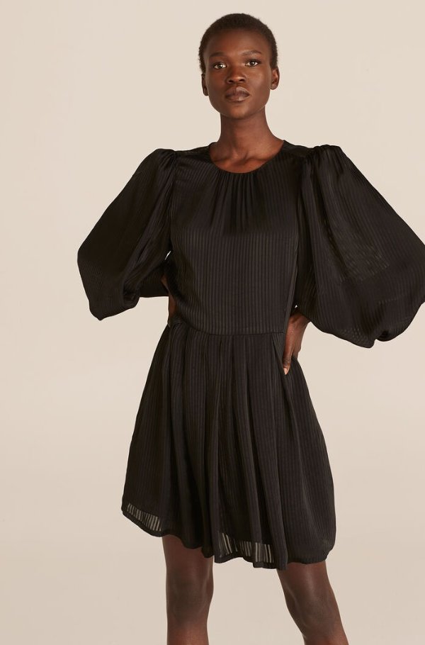 Long Sleeve Shadow Stripe Dress | Rebecca Taylor