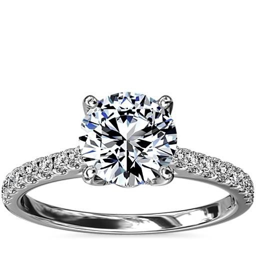 钻戒Diamond Basket and Pave Diamond Engagement Ring in 14k White Gold (1/3 ct. tw.) | Blue Nile