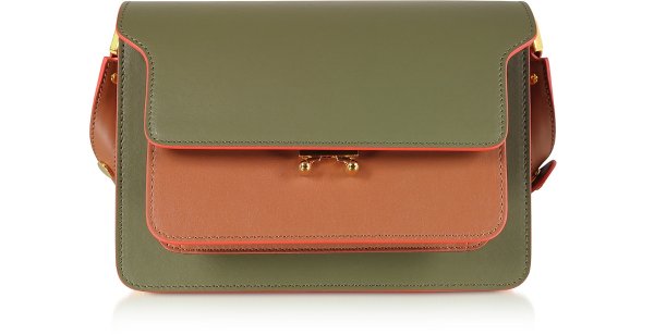 Color Block Leather Trunk Bag