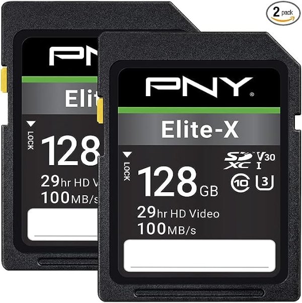 128GB Elite-X Class 10 U3 V30 SDXC Flash Memory Card 2-Pack - 100MB/s, Class 10, U3, V30, 4K UHD, Full HD, UHS-I, Full Size SD
