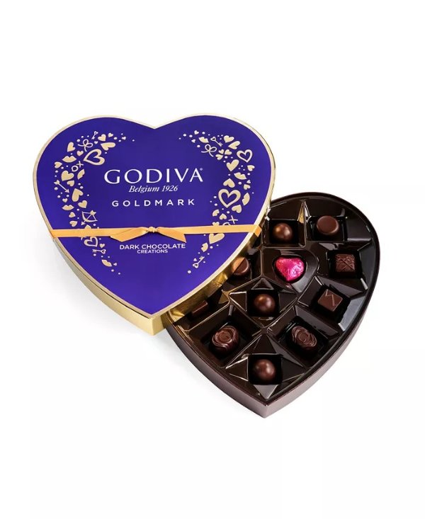 Valentine's Day Assorted Dark Chocolates Heart Box, 14 Pieces