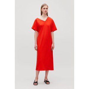 V-NECK DRESS WITH TWISTED SEAM - Vibrant red - Dresses - COS 