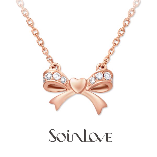 So-in-love Collection Natural Diamonds and 18K Rose Gold Bow Tie and Heart Necklace