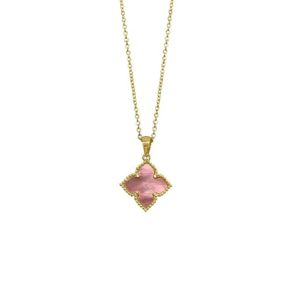 flower mother of pearl necklace gold pink