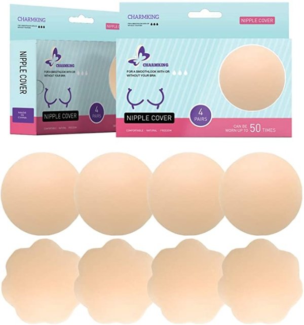 Nipple Covers 4 Pairs Womens Reusable Adhesive Invisible Round Silicone Cover