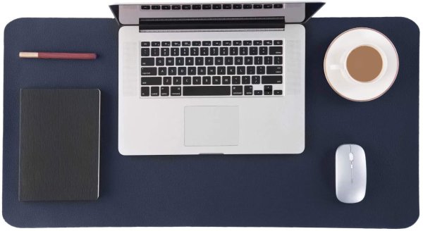Leather Desk Pad, Office Desk Mat Blotter on Top of Desks, Large Computer Desk Mat, Waterproof Non Slip Desk Pad Protector for Office and Home (Dark Blue,15.7x31.5 inches)