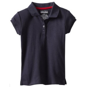 Nautica Little Girls‘ Uniform Short Sleeve Interlock Polo, Navy, L(6)