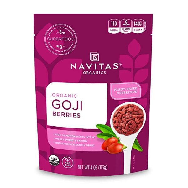 Goji Berries, 4 oz. Bag, 4 Servings - Organic, Non-GMO, Sun-Dried, Sulfite-Free