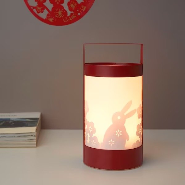 FOSSTA LED table decoration, battery operated lantern/red - IKEA
