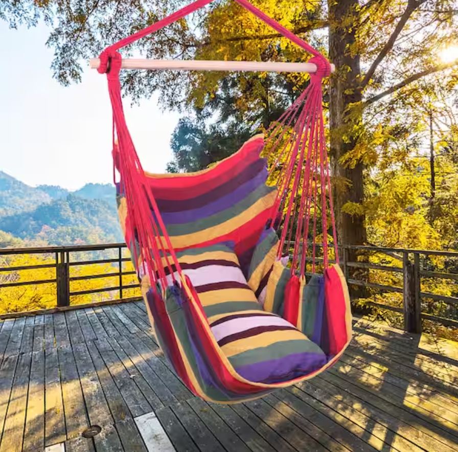 51 in. Portable Hammock Chair Rope Chair Outdoor Hanging Air Swing in Colorful
