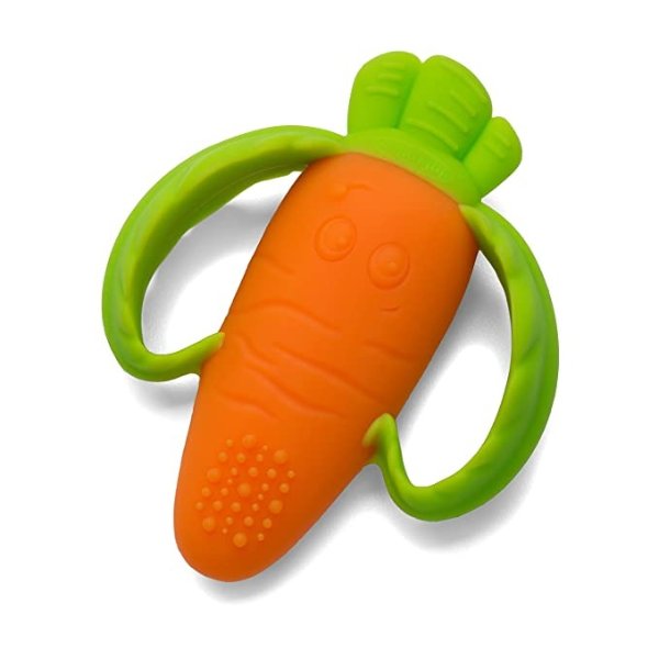 Lil' Nibbles Textured Silicone Teether -Sensory Exploration and Teething Relief with Easy to Hold Handles, Orange Carrot