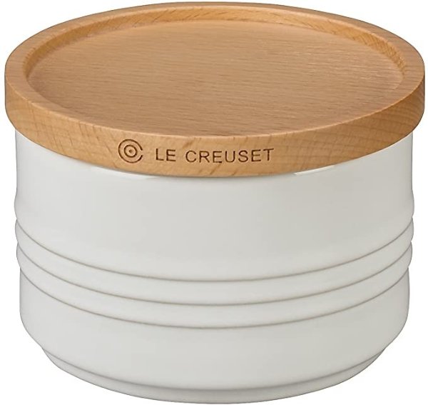 Stoneware Canister with Wood Lid, 12 oz. (4" diameter), White
