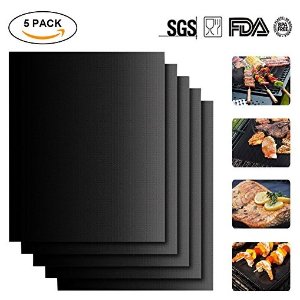 Meerveil BBQ Grill Mat (Set of 5) , Non-Stick, Reusable BBQ Grill & Baking Mats Easy to Clean, This Best BBQ Accessories for Charcoal, Electric, Oven, Microwave Grill and More - 15.75 x 13 Inch