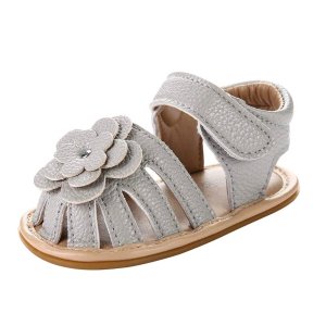 Baby Sandals Girl Flowers Soft PU Closed Toes Shoes