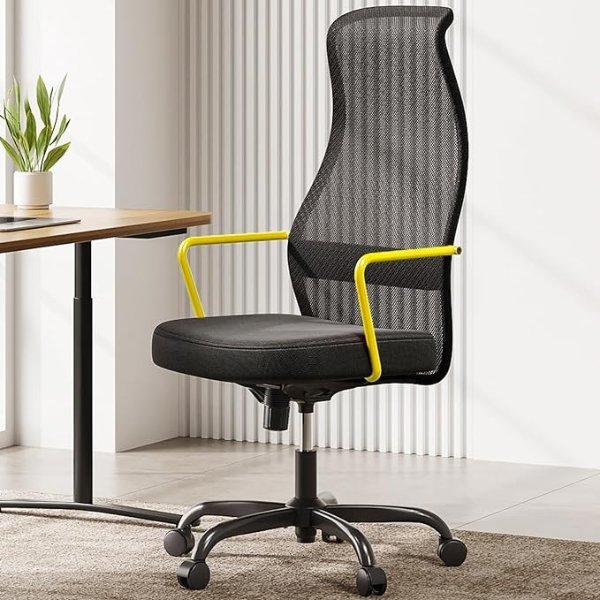 M101C Ergonomic Office Chair-High Back Mesh Office Chair, Big and Tall Office Chair Lumbar Support, Comfortable Large Seat Cushion, Computer Desk Chair for Home Office, Yellow