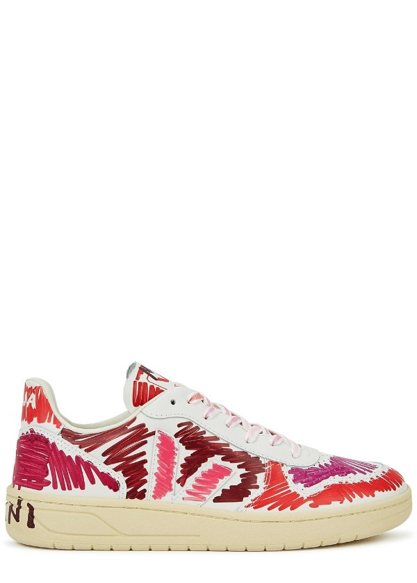 X Marni V-10 pink printed leather sneakers