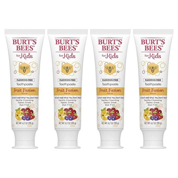 Kids Toothpaste, Fluoride Free, Fruit Fusion, 4.2 Oz, Pack of 4