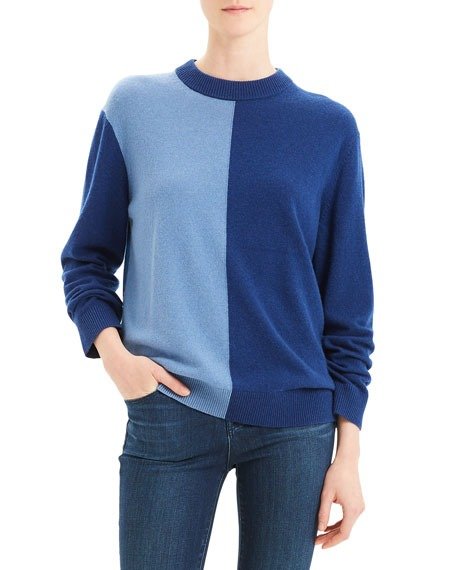 Colorblock Cashmere Crewneck Sweater