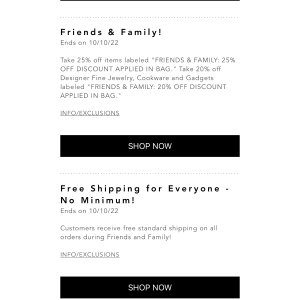Bloomingdales 亲友特卖开始 FRIENDS & FAMILY: 25% OFF DISCOUNT APPLIED IN BAG 享7.5折,首饰厨具等额外8折,LOYALLIST POWER POINTS 享满100送25礼卡,全场无门槛免邮