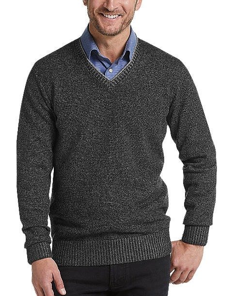 Black Modern Fit V-Neck Sweater 
