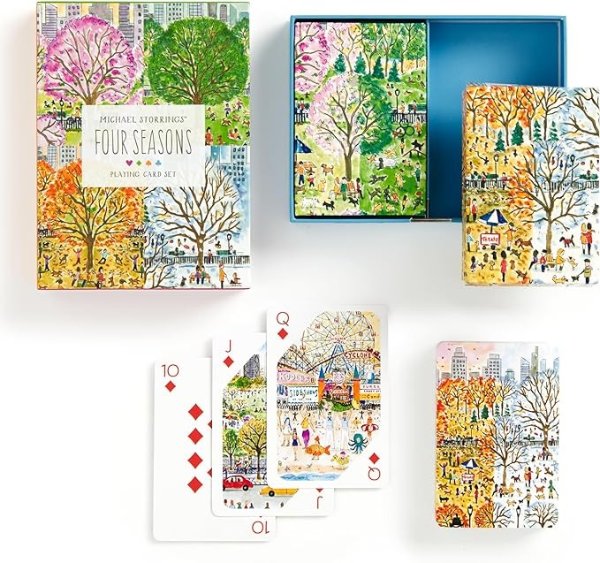 Four Seasons – Playing Card Set Includes 2 Standard Card Decks Featuring Unique Cityscapes and Landscapes Throughout