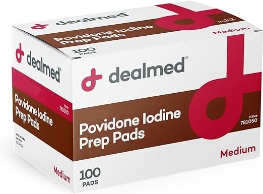 Povidone Iodine Prep Pad 10% - Individually Sealed Packets Perfect for Wound Care and Portable First Aid Kits, 100/Box (Pack of 1)