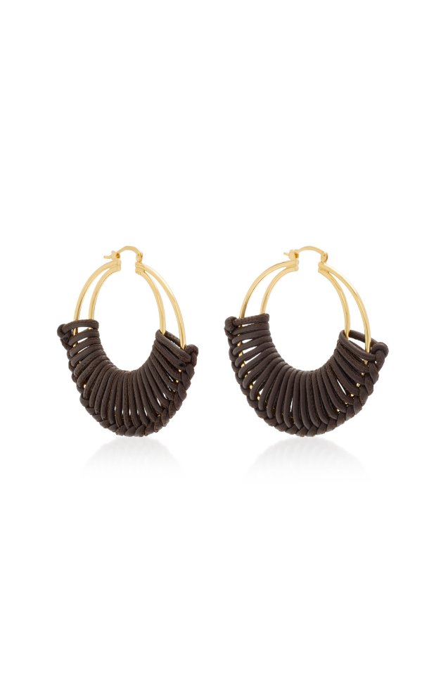 Gold and Leather Hoop Earrings