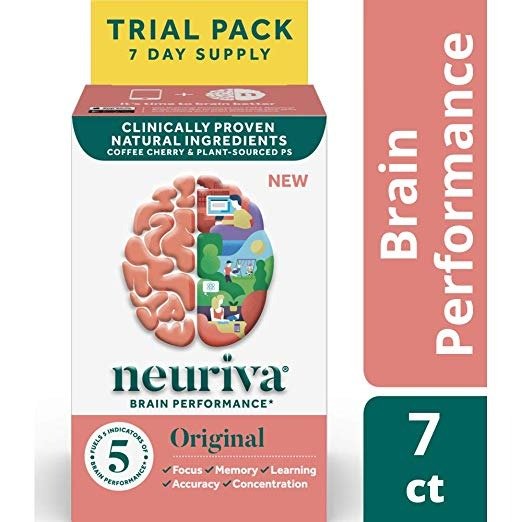 Fast-Acting Brain Support Supplement - NEURIVA Original (7Count in a Bottle), Helps Support 5 Indicators of Brain Performance: Focus, Memory, Learning, Accuracy & Concentration, with Neurofactor
