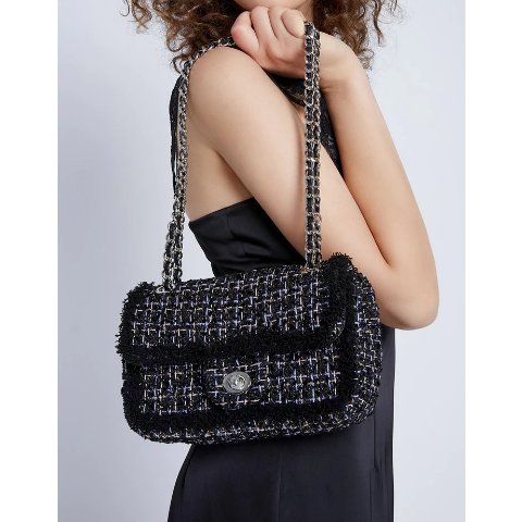 Tweed Frill Trim Shoulder Bag