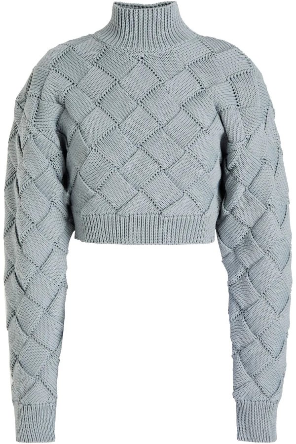 Cropped cutout knitted turtleneck sweater