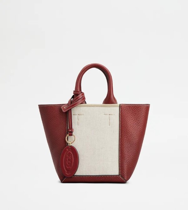 Double Up Shopping Bag in Leather and Canvas CNY Mini