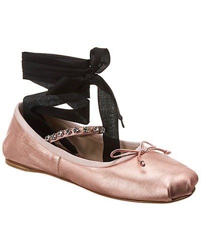 Embellished Strap Ankle Wrap Metallic Leather Ballerina Flat