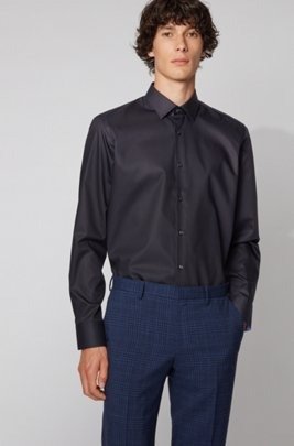 Regular-fit shirt in easy-iron Austrian cotton by boss Slim-fit suit in checked virgin wool and linen by boss