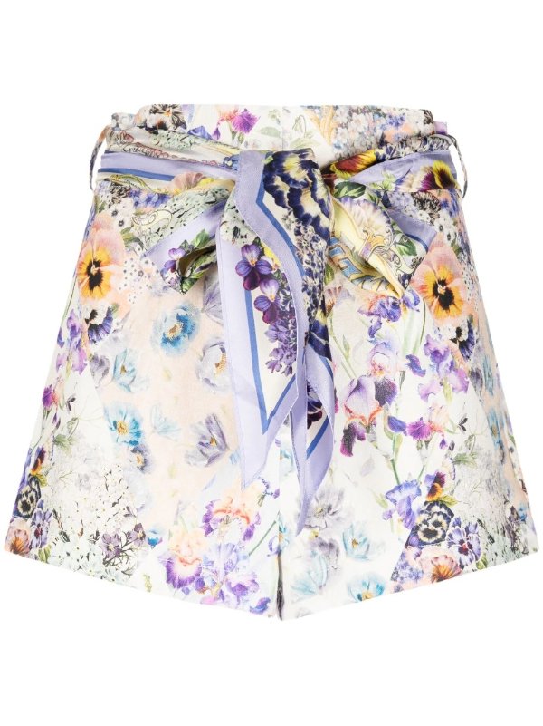 Tama floral-print belted shorts