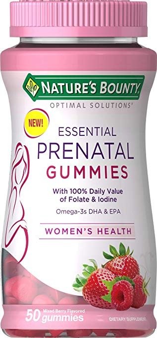 Optimal Solutions Essential Prenatal Gummies, Folic Acid and Iodine, Omega 3 and DHA, 50 Count