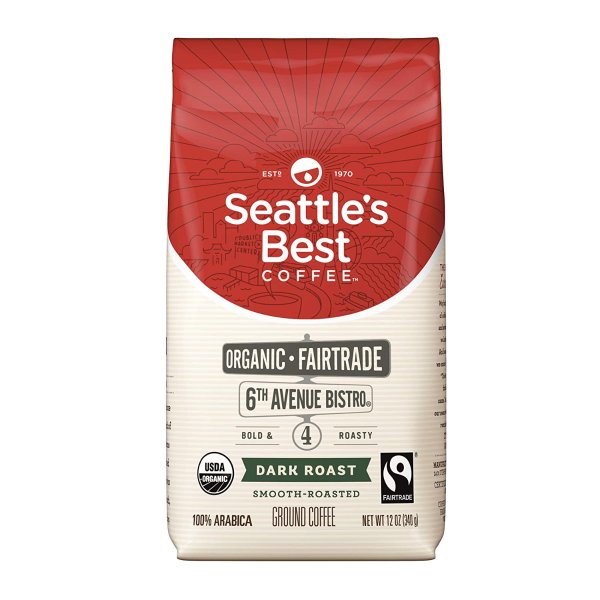 Seattle's Best Coffee 6th Avenue Bistro Fair Trade Organic Dark Roast Ground Coffee, 12-Ounce Bag