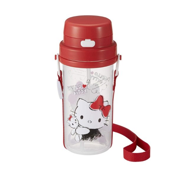 OSK Hello Kitty One Press Water Bottle With Straw and Strap for Toddles and Kids 370ml