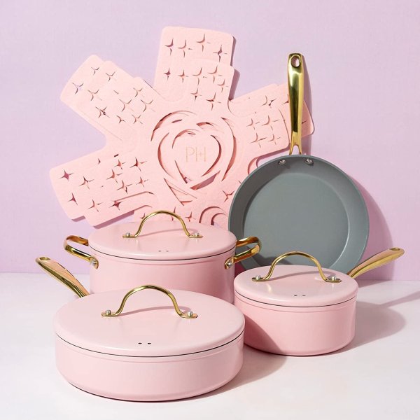 .com Paris Hilton Iconic Nonstick Pots and Pans Set, Multi-layer  Nonstick Coating, Matching Lids With Gold Handles, Made without PFOA,  Dishwasher Safe Cookware Set, 10-Piece, Pink 129.99