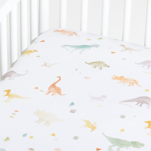 Geo-Dino Organic Cotton Dinosaur Baby Crib Fitted Sheet + Reviews | Crate & Kids
